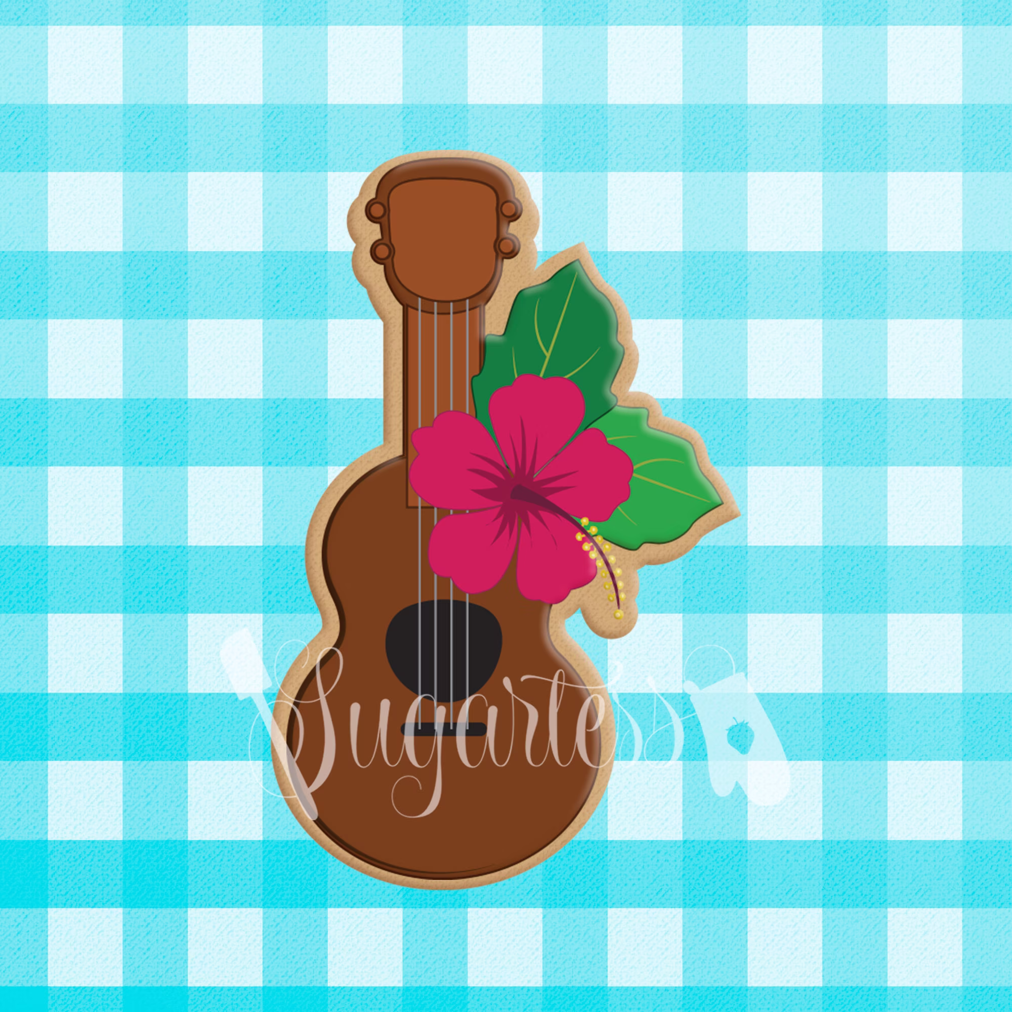 Hawaiian Luau Party Ukulele Guitar With Hibiscus Flower Cookie Cutter