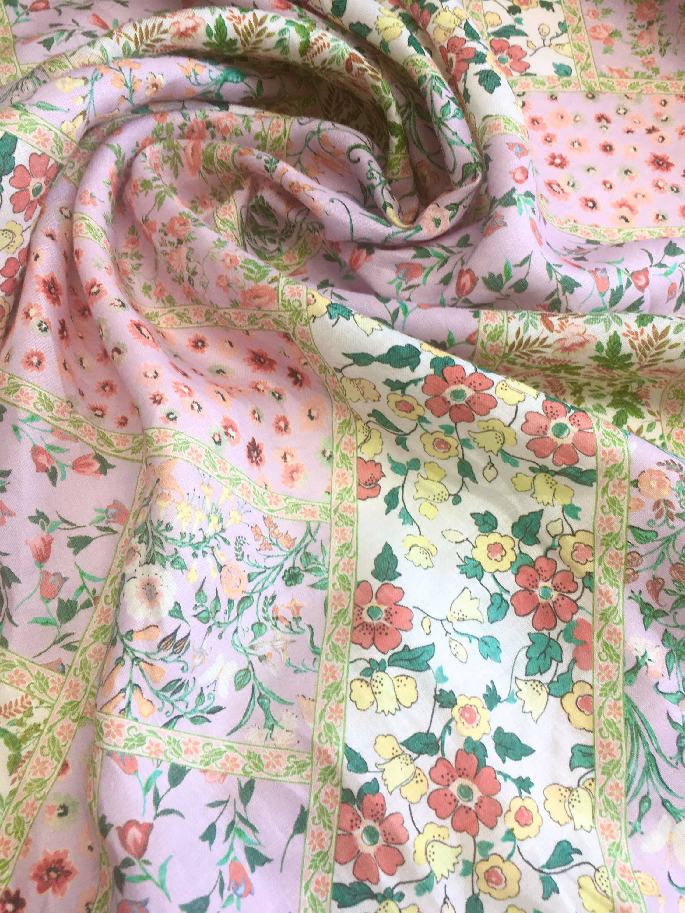 Organic Linen Fabric, Digital Floral Print, Mid Weight, Patchwork Style Summer Fabric For Dress, Skirt, Home Decor, Hair Accessories