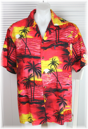 Groovy Men's Hawaiian Beach Surfer Sunset Reds & Yellows Short Sleeve Shirt Size Xx Large
