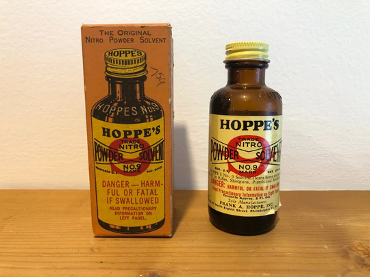 Vintage Box & Bottle Hoppe's Powder Solvent No. 9, The Original Nitro