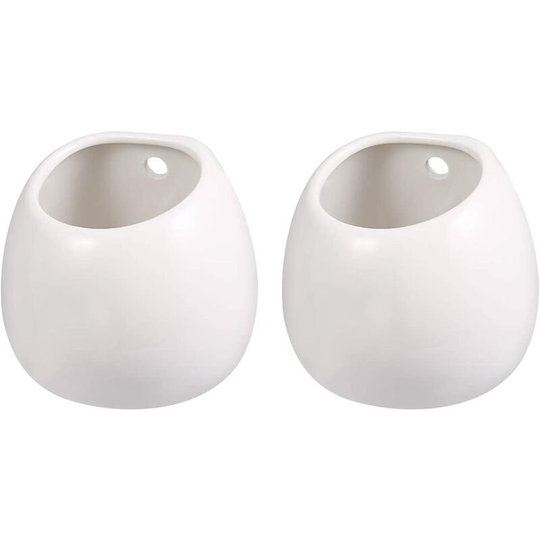 Set of 2 white ceramic wall planters without holes