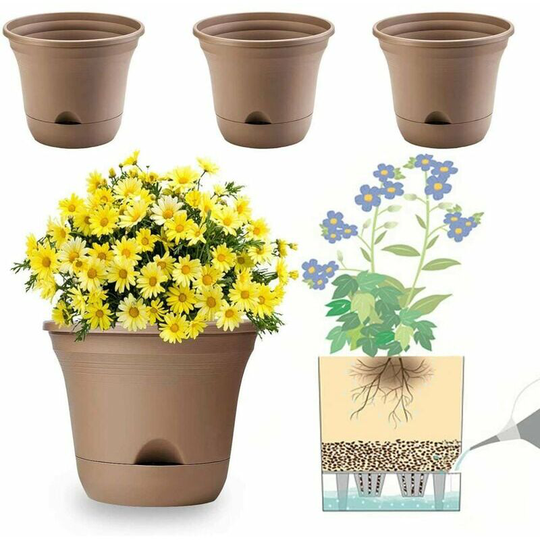 Naxunnn - 20CM Self-watering Flower Pot, Long-term Plant Pot for Water Storage, Deep Reservoir, Planter Pot for Indoor Plants Home Decoration