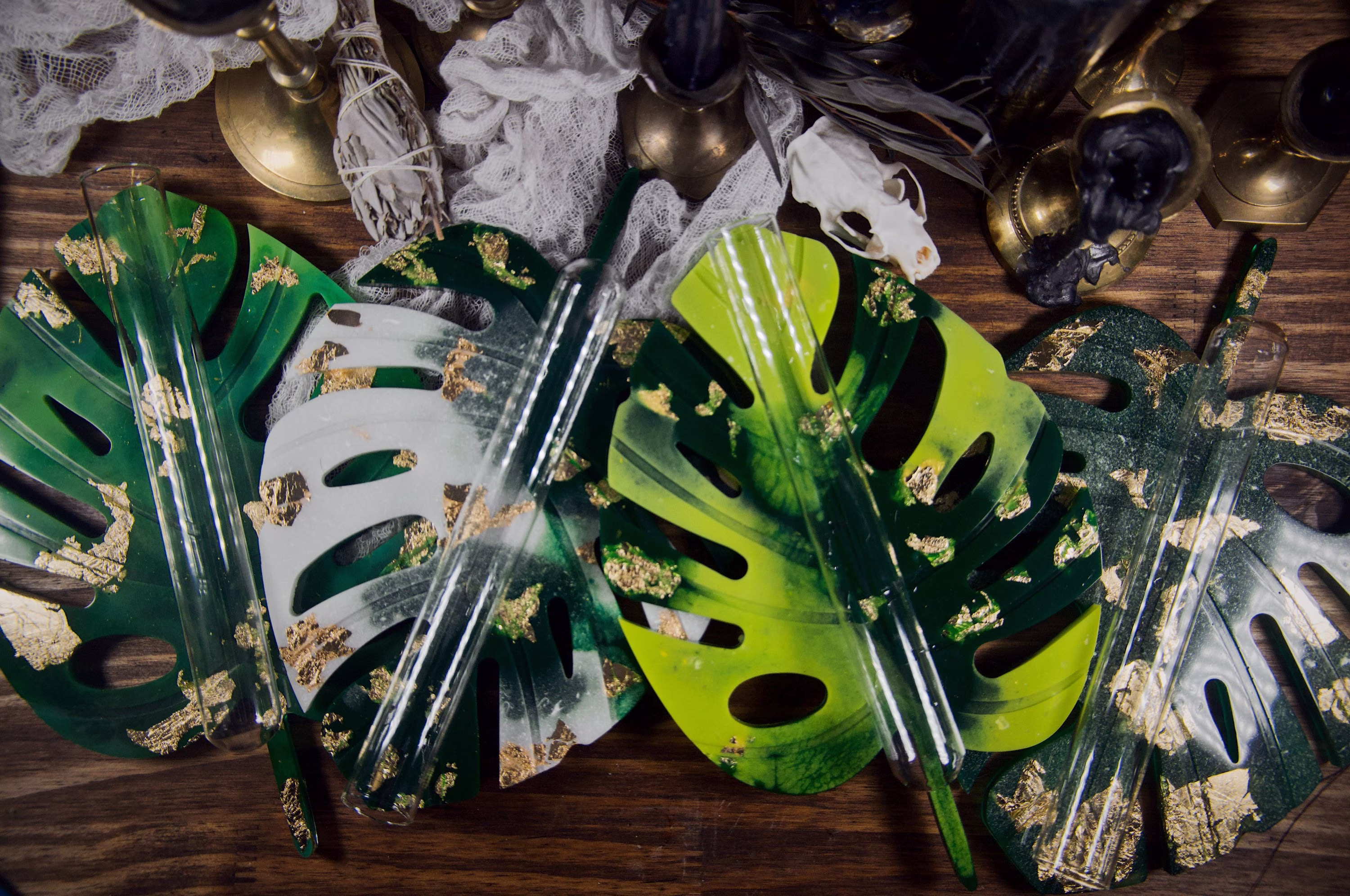 Monstera Propagation Station, Green Resin Leaf Decor, Hanging Station