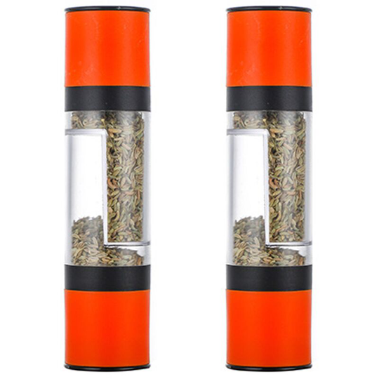 Salt and Pepper Grinder - 2 in 1 Manual Salt Pepper Mill Herb Spice Grinder Shakers Refillable 2pcs orange