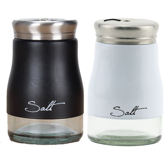 Fvbjd - Stainless Steel Salt and Pepper Shakers with Glass Bottom, Modern Kitchen Accessories black+white