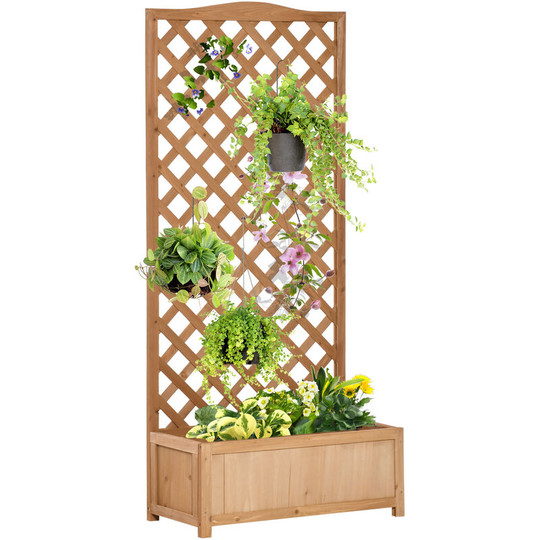 Outsunny - Garden Wooden Planter Box with Trellis Flower Raised Bed, 76x36x170cm - Brown