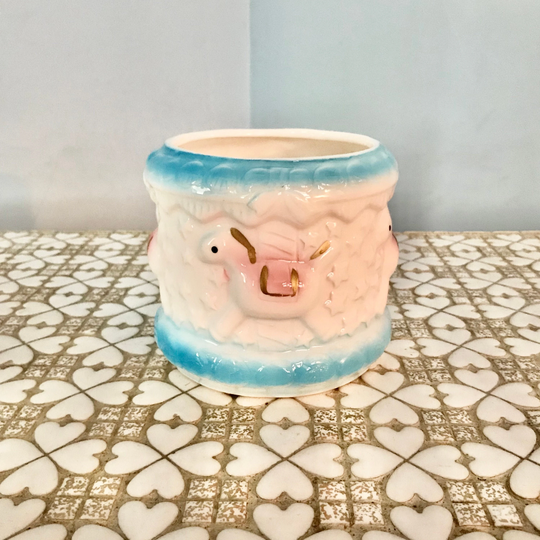 Vintage Ceramic 1950S Baby Pony Planter - Blue & Pink Nursery Storage Organizer Diaper Pin, Cotton Ball, Q-Tip Cylinder Container
