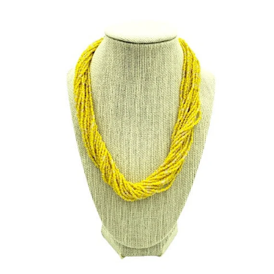 Vintage Vendome Yellow White Glass Seed Bead Torsade Necklace New W Tag