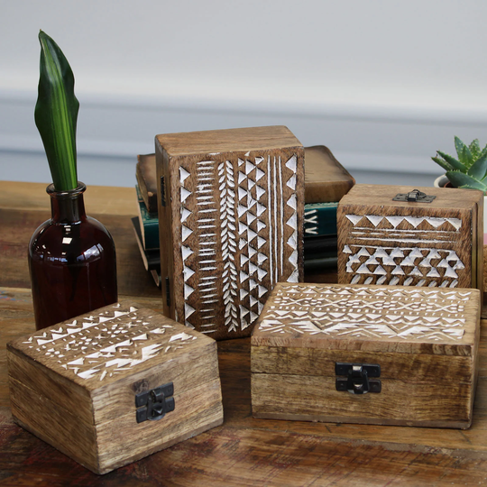 White Washed Wooden Box - Slavic Design, Different Sizes Available, Herb Box, Keepsake Gift Jewellery Box
