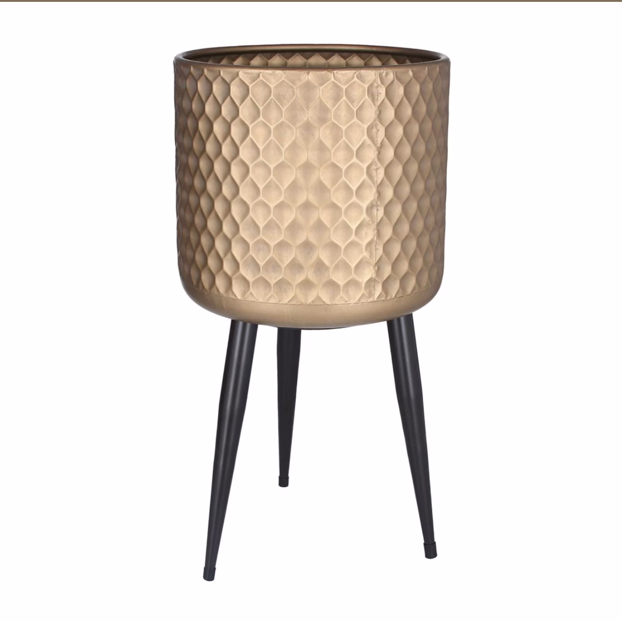 Large Gold Dimpled Metal Planter - Tripod Plant Pot On Stand With Legs Indoor House Bright