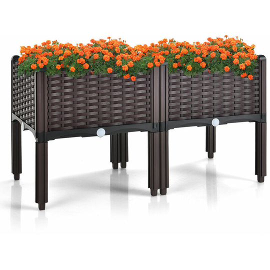 Costway - Set of 2 Raised Garden Bed Kits Elevated Flower Vegetable Herb Grow Planter Box
