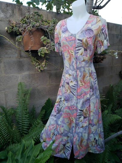 Hawaiian 90's Hilo Hatties Crepe Maxi Floral Dress