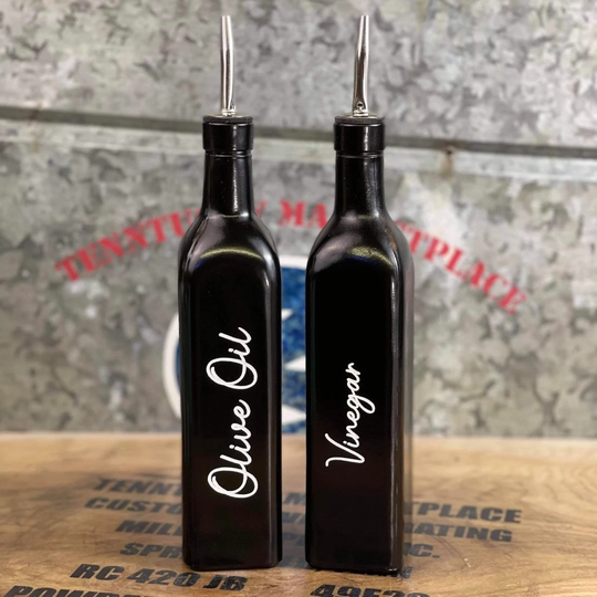 Black 16Oz Oil & Vinegar Cruet Set | Vinegar Gourmet Powder Coat Laser Engraved No Decals