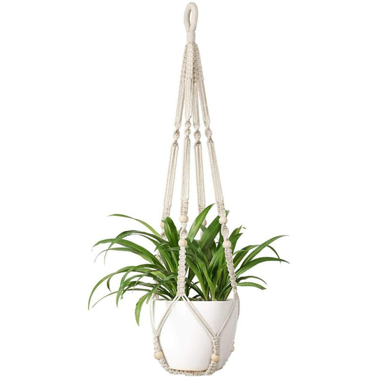 Kartokner - 2Pcs Macrame Hanging Pot Indoor Hanging Plant Basket Flower Pot Cotton Rope with Beads No Tassels, 35 Inches/89cm