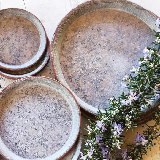 Round Zinc Metal Tray - Grey Rustic Kitchen Dining Candle Display 2 Sizes Pot Holder Dish Saucer