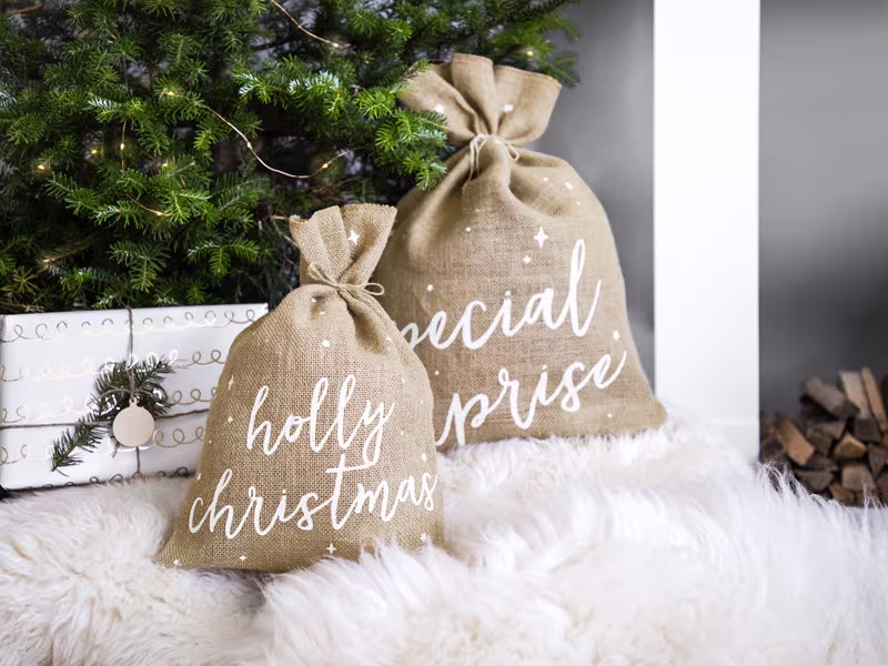 Jute Christmas Sack Holly Decor Seasonal Festive Gift Bag Santa Hessian Traditional Special Delivery Presents
