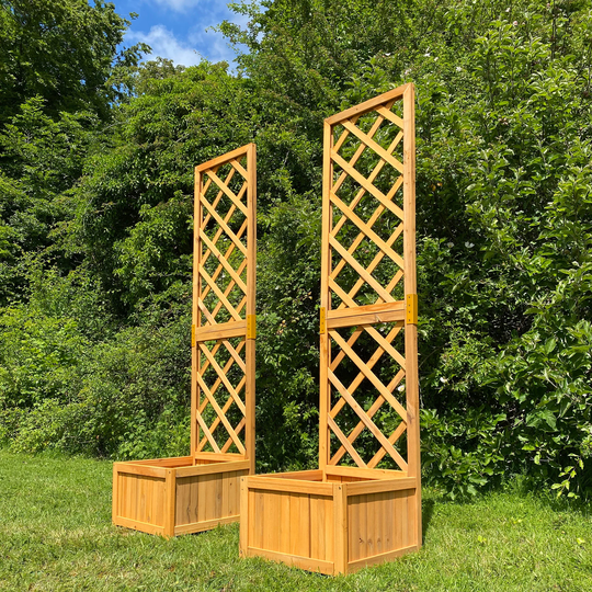 Tall Wooden Garden Planter With Trellis | Set Of 2