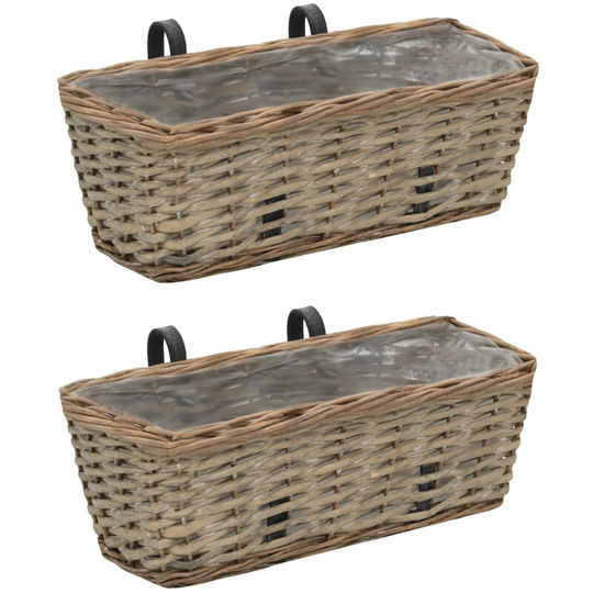 Balcony Planter 2 pcs Wicker with PE Lining 40 cm