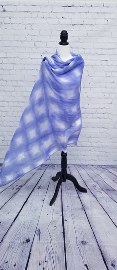 Hand Dyed, Organic Cotton Mull, Itajime, Shibori, Periwinkle Scarf, Shawl, Wrap. Sarong