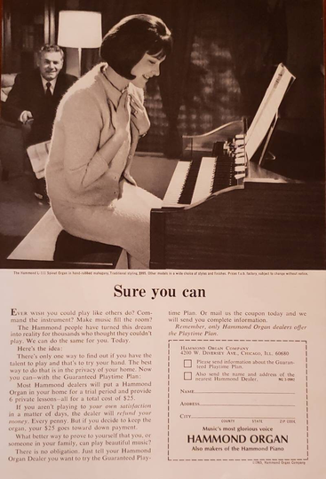 1965 Hammond Organ L-111 Spinet Or Gravely Tractor Mower Vintage Print Ad
