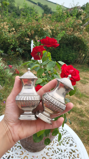 Delightful Vintage Salt & Pepper Shakers. Vintage Kitchenalia. Made in England. Silver Plate. Table Ware