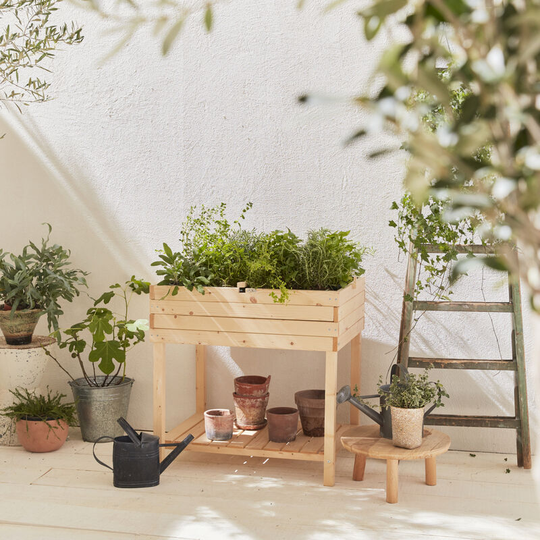 Elevated Wooden Planter, Square Garden Bed, 80x60 - Anémone - dry wood, finnish spruce - Wood