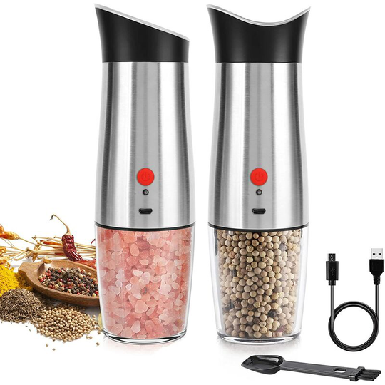 Tinor - Electric Salt and Pepper Grinders Rechargeable: - usb Gravity Pepper Mill Set,Automatic Seasoning Mills Stainless Steel,Adjustable Grind