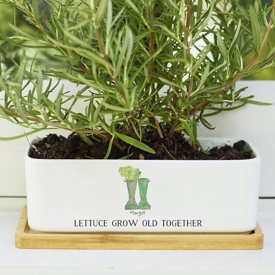 Personalised Vegetable Wellies Ceramic Bamboo Planter
