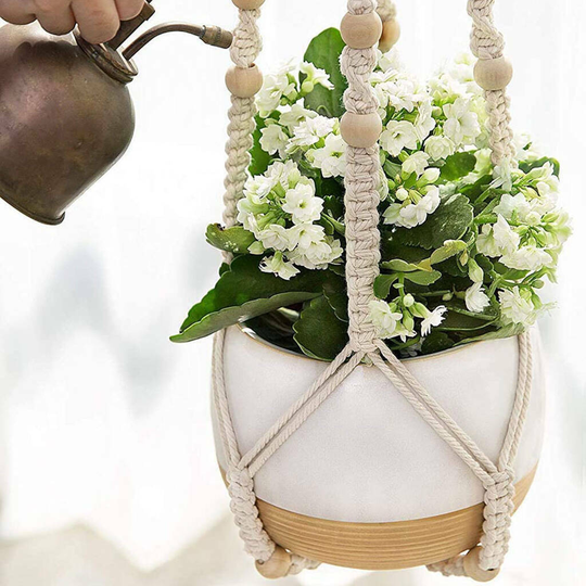 Pack Of Two Macrame Hanging Planters No Tassels