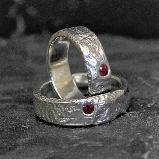 Handmade Sterling Silver Ruby Frost Ring | Organic Wedding Band Solid