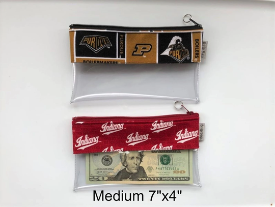 Clear Vinyl Wallet Earbuds Organizer College Team Pouch Bag Cord Keeper Zipper Purdue Iu Kentucky Gators Texas Alabama Auburn Butler