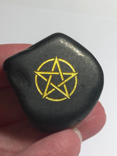 Authentic Small Shungite Piece With Embossed Pentagram Design - Emf Protection Energy Healing Stone 1.3 Inches Long