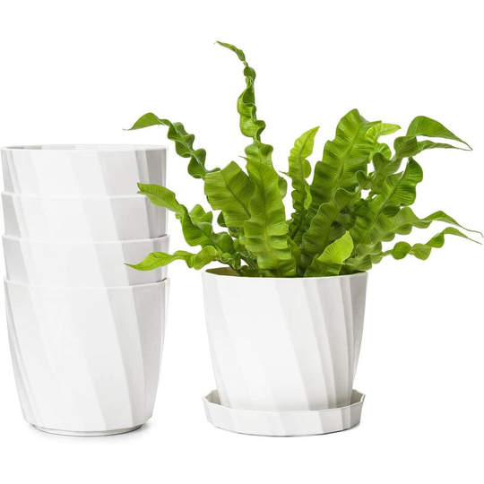 Bearsu - 5 Inch Plastic Planters with Saucers,Indoor Flower Pots Set of 5 Modern Decorative Gardening Containers for Succuelnt and Little Snake