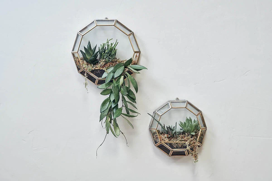 Brass Wall Hung Planter - Hanging Metal Plant Hanger Lover's Gift Gold Round Geometric Nkuku Api
