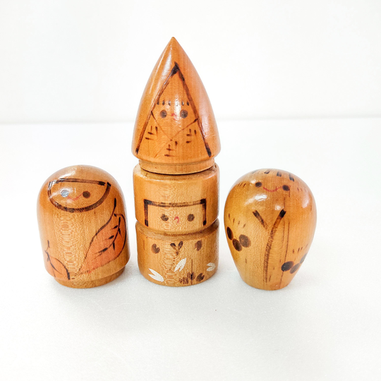4 Kokeshi Dolls Set Sosaku By Ryoichi "The Four Seasons Kids