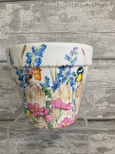 Robin Plant Pot For Inside Or Out Decoupaged, Robins, Garden Gifts