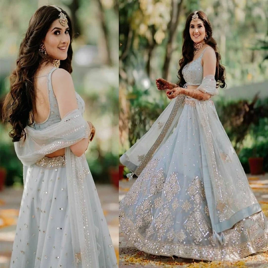 Powder Blue Lehengas, Bridesmaid Dresses, Mom Daughter Combo Lehenga Choli, Custom Made Outfits Plus Size Choli Dupatta Set