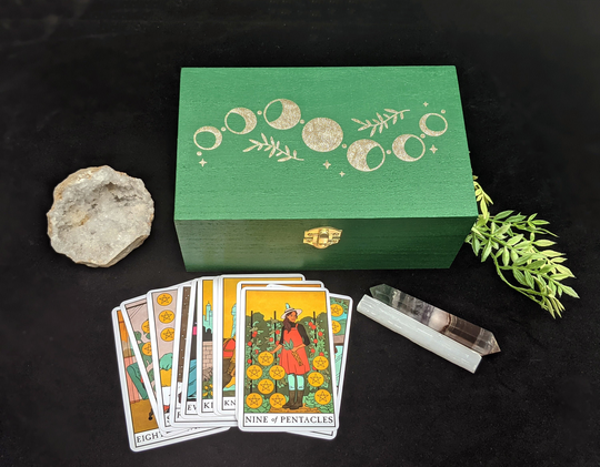 Moon Phase Wood Box, Tarot Card Altar Storage, Crescent Moon Art, Zodiac Decor Art, Jewelry Moon Jewelry Box, Crystal Storage