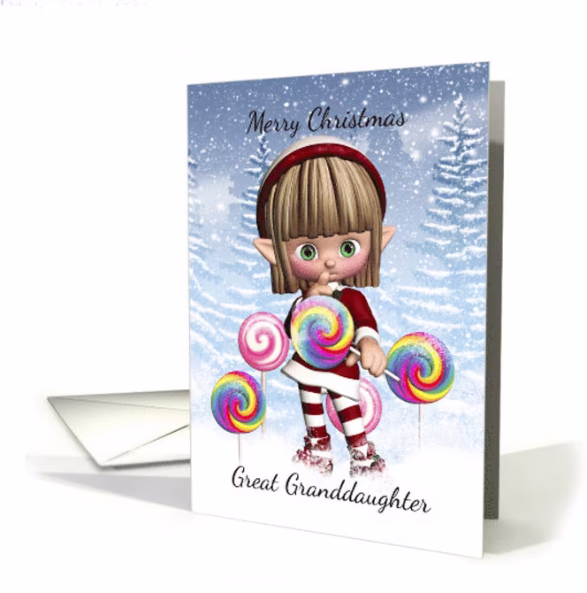 Elf Christmas Card, Granddaughter, Great Sister, Goddaughter, Nice, Daughter, Season's Greetings