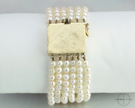 Salt Water Cultured Pearl Bracelet | Vintage Multi-strand 18K Yellow Gold Jewelry