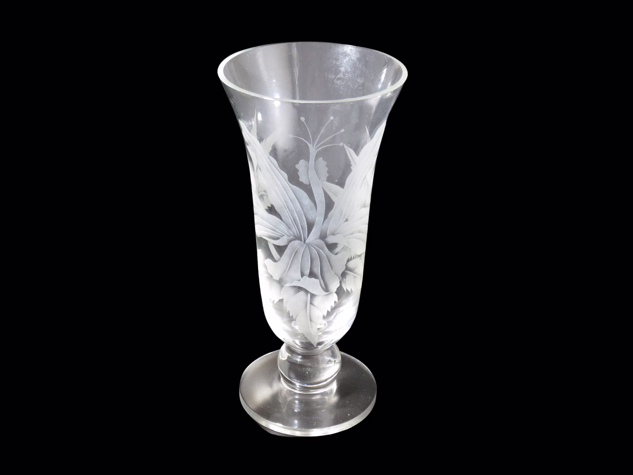 Vintage Hawaii Etch Glass Vase Ball Stem Hibiscus With Flaws 10.25