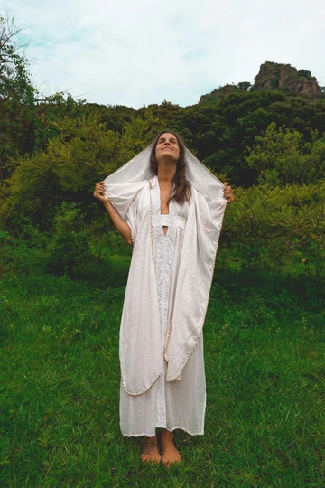 Organic Made From Roses Rosepetal Fibre High Priestess Dress With Lace | White Goddess Grecian Oracle