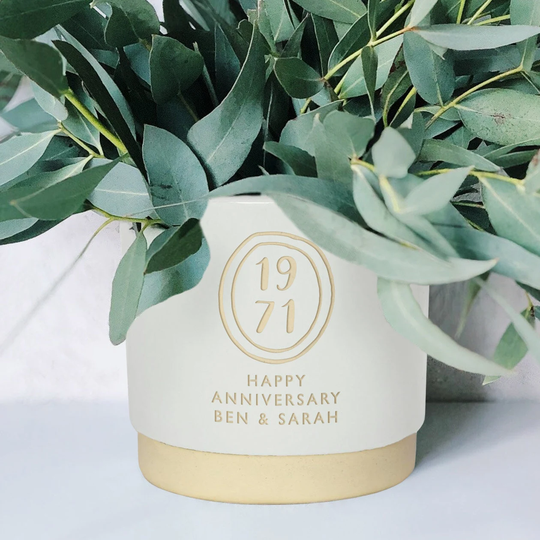 Personalised Anniversary Indoor Plant Pot, Engraved To Order, A Unique Bespoke Gift, Perfect For Anniversaries Or Birthday Celebrations
