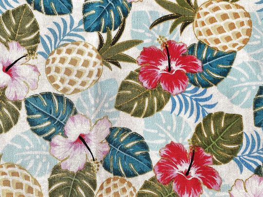 The Craft Cotton Co Pineapple & Hibiscus Flowers Print Fabric 110cm Wide | 100% Cotton, Ideal For Crafts, Quilting, Dressmaking