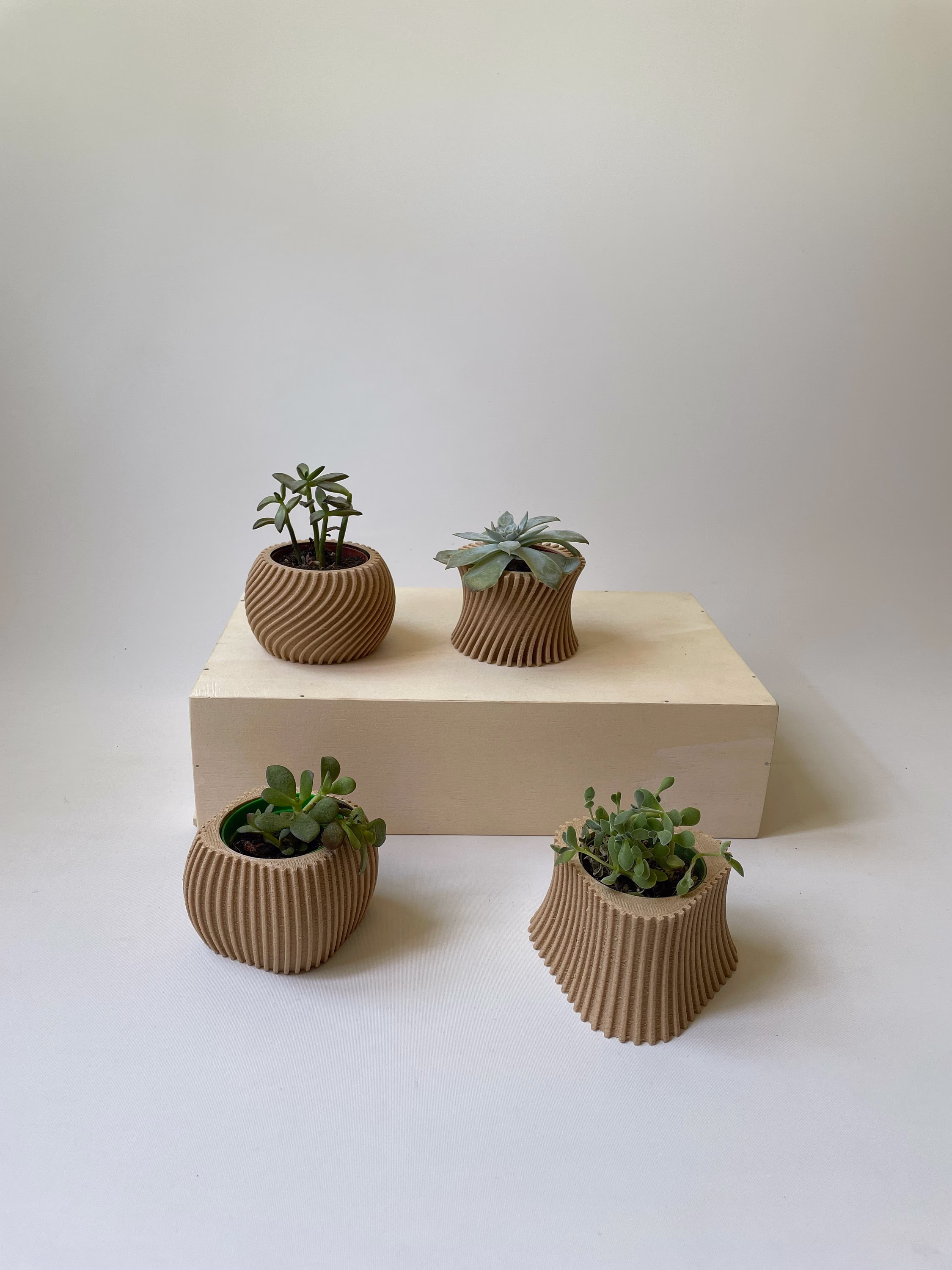 Set Of 4 Indoor Planters - Galapagos Light Wood With Bioplastic Gift For Her/Him Planter