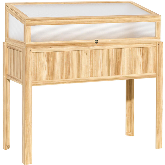 2-IN-1 Wood Cold Frame Mini Greenhouse with Elevated Garden Box Natural - Natural wood finish - Outsunny