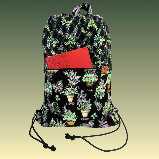 Drawstring Backpack Purse, Herbs, Spring, Plants, Garden, Lined, Zipper, Made in Usa, Gift, For Her, Them, Teen, Cute