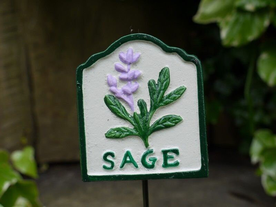 Sage Herb Marker Free Delivery Cast Iron Plaque On Stake Hand Painted Great For Garden, Allotment Or Greenhouse 29cm Tall
