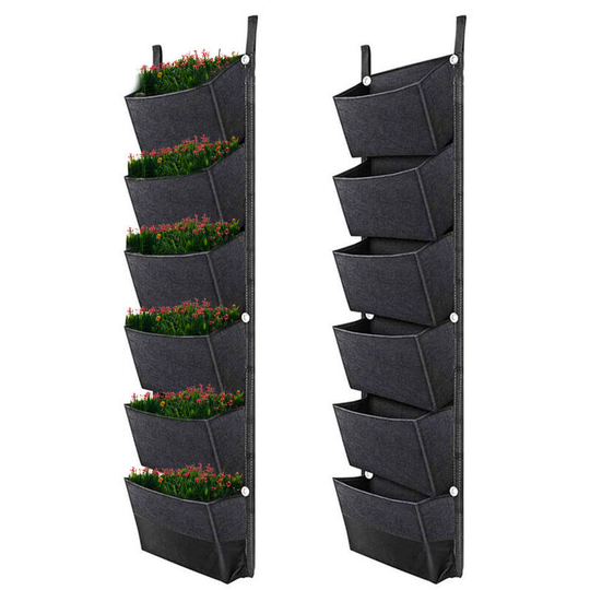 Vertical Gardening Flower Pots Planter Hanging Wall Garden Planting Bags with 6 Pockets - Black