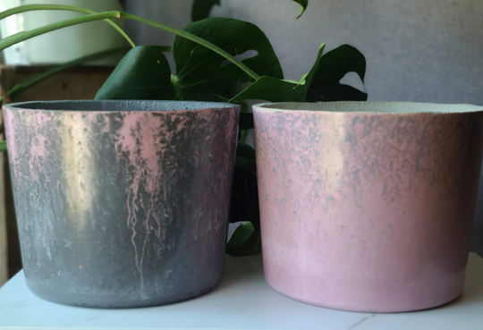 8 Inch Planter - Glazed Pot Pink & Black House Plant Large Concrete Succulent Cacti Decore